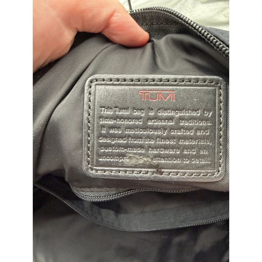 TUMI Harrison Backpack Navy Blue Nylon Black Leather Laptop Travel Business